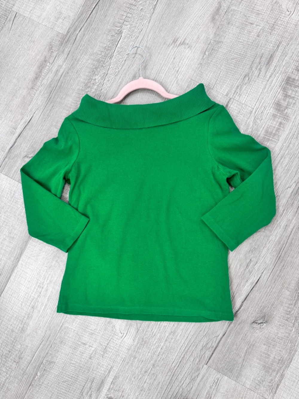 Rafaella Kelly Green Ribbed Boat Neck Top Medium M 3/4 Sleeve Cotton Spandex